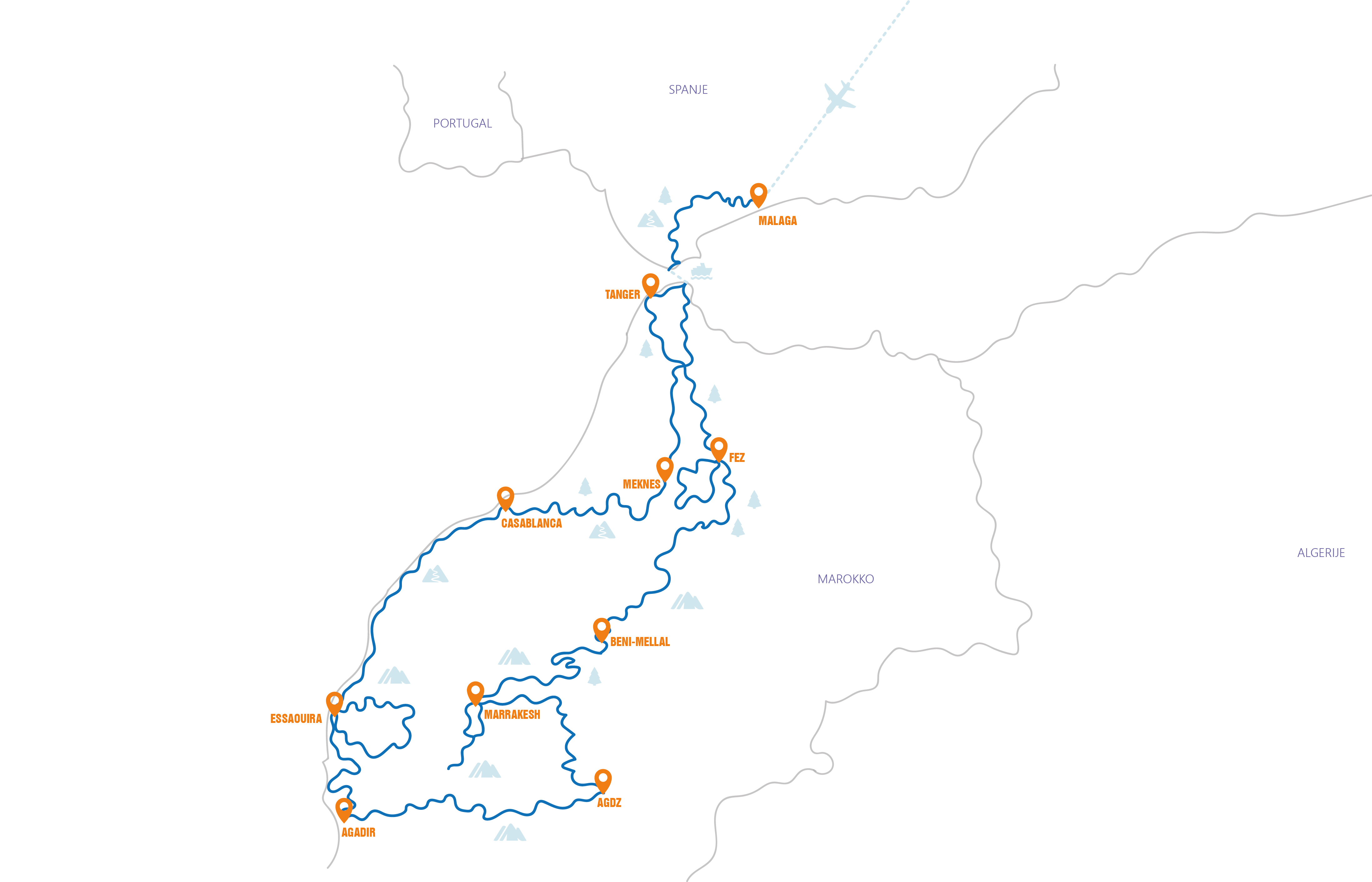 Marokko - Rondreis Marokko Routekaart 