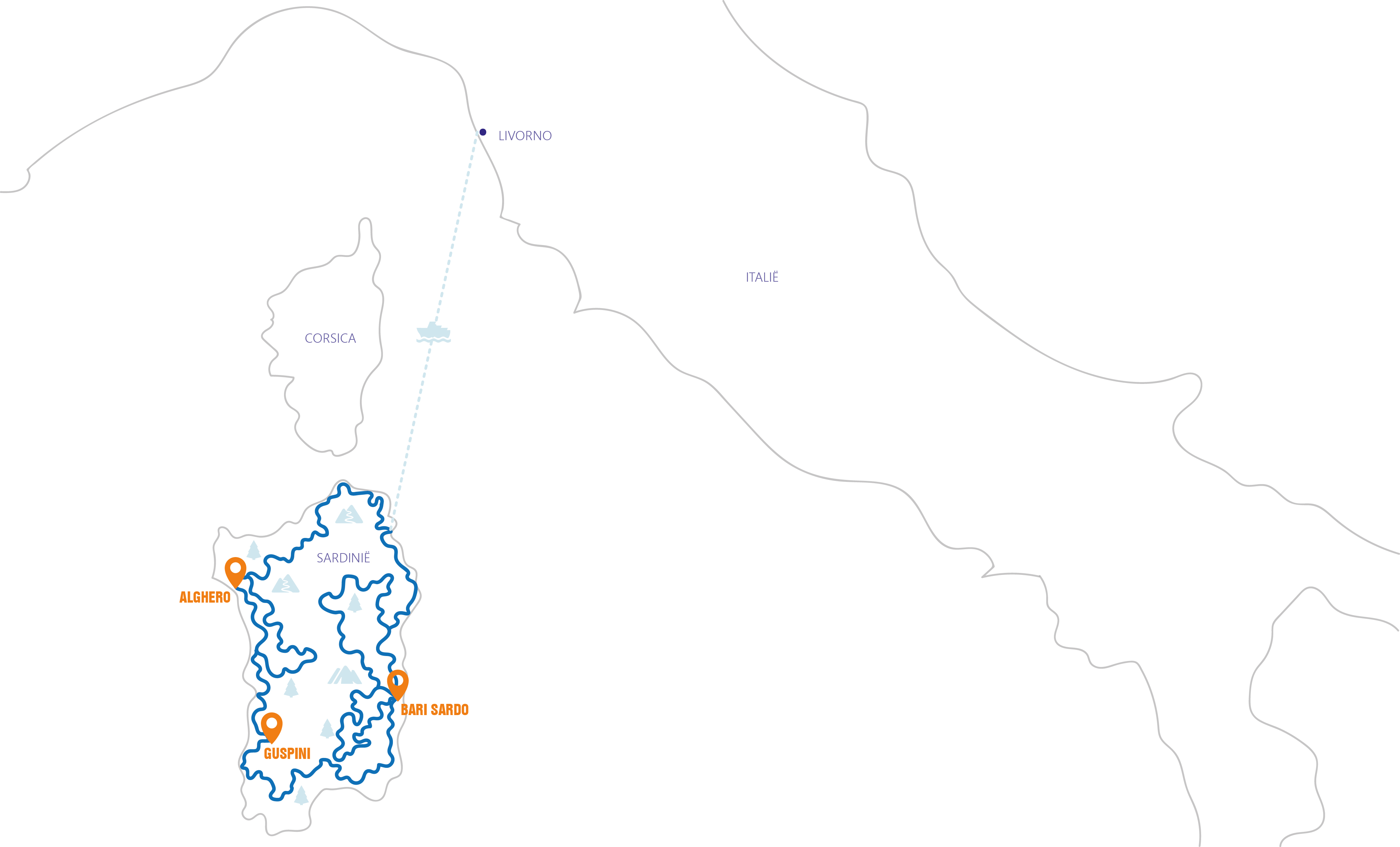 Italië - Sardinië Routekaart 