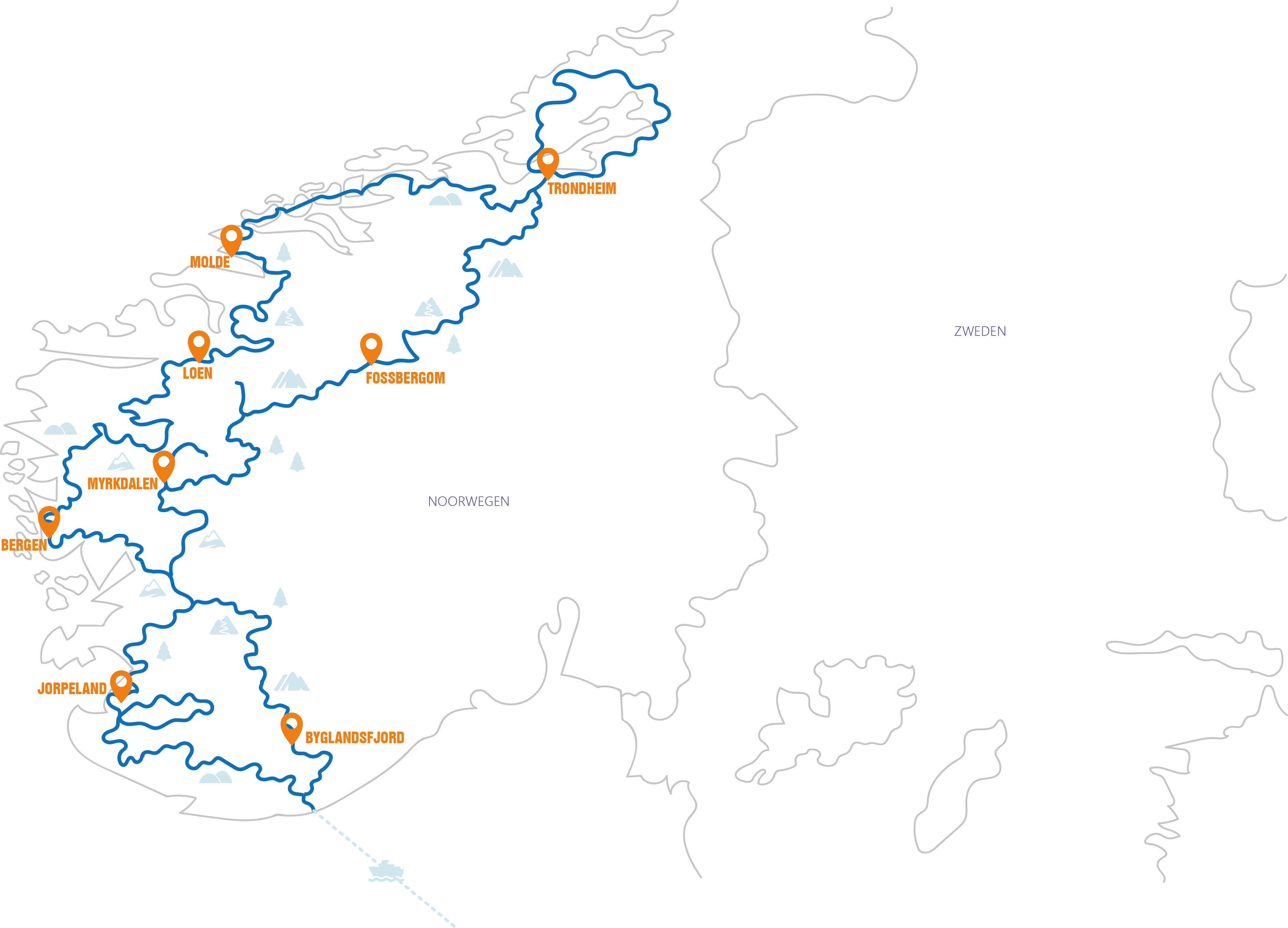 Noorwegen - Zuid-Noorwegen Routekaart 
